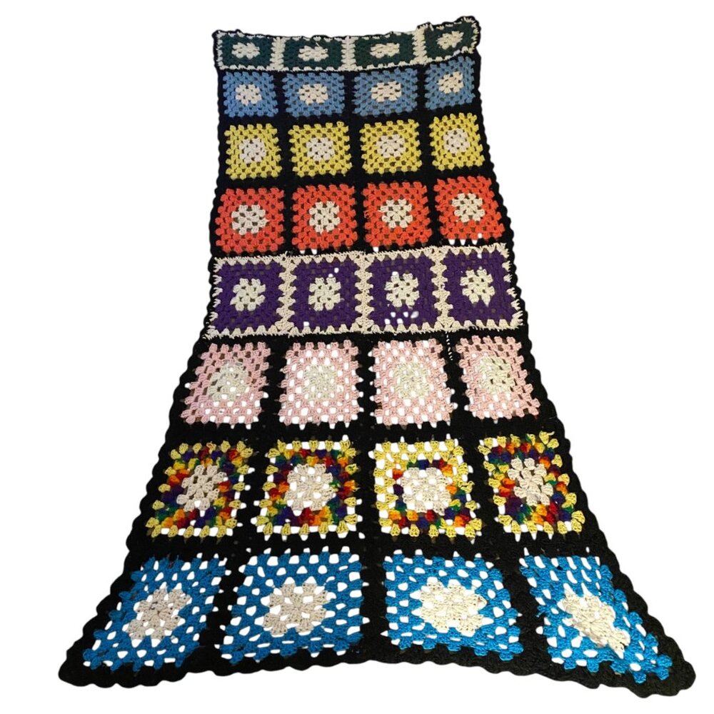 Vintage Granny‎ Square Roseanne Afghan Crochet Multicolor Blanket Throw Handmade